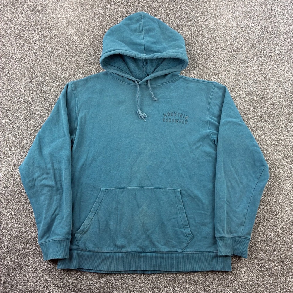 Mountain Hardwear Hoodie Mens Large Blue Organic Cotton Climbing Graphic OM3218